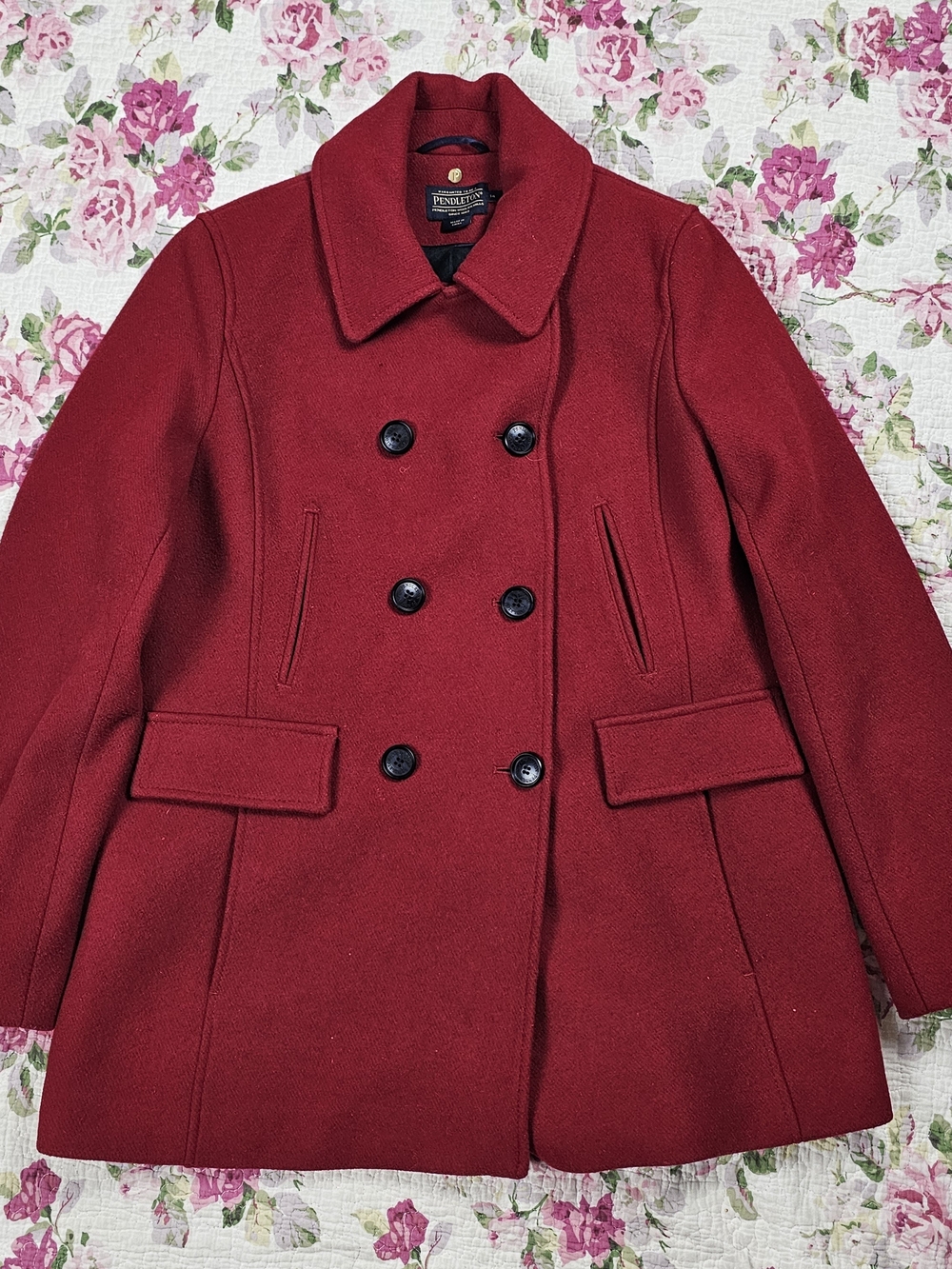 Pendleton Women's Deep Red Double-Breasted Wool Peacoat
